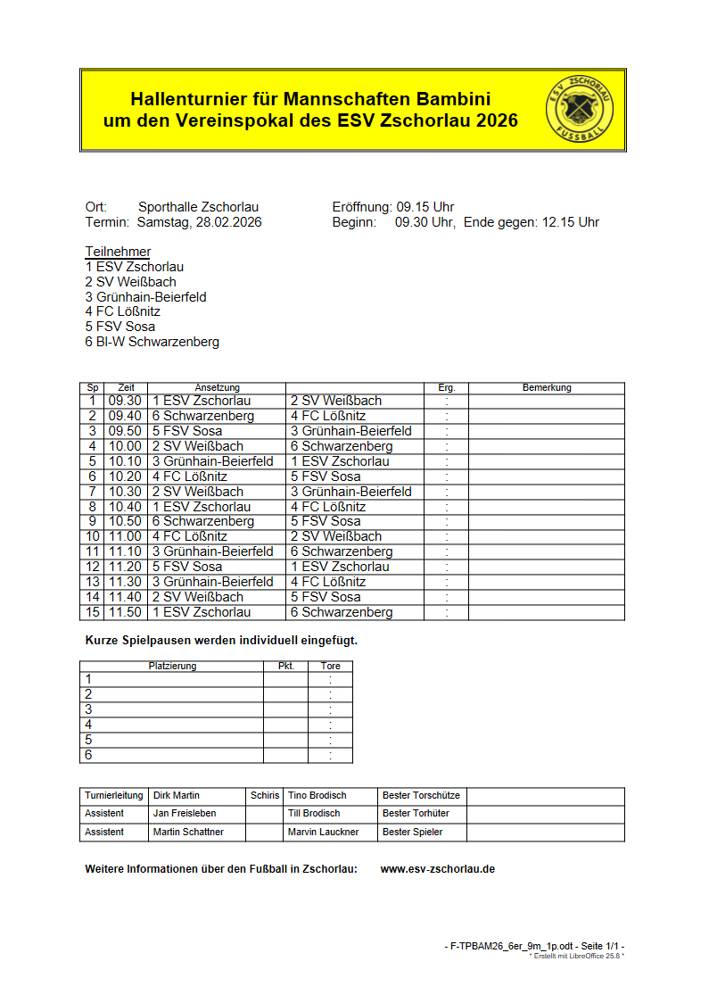 Turnierplan 2026 Bambini