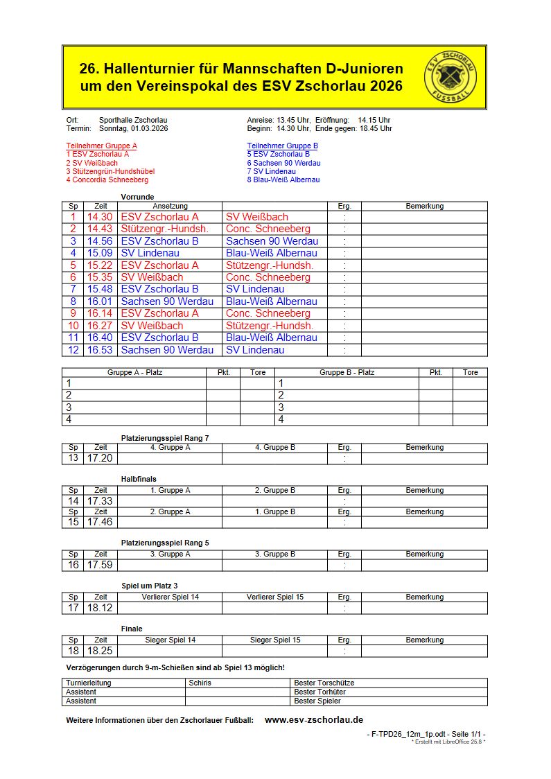 Turnierplan 2026 D-Junioren